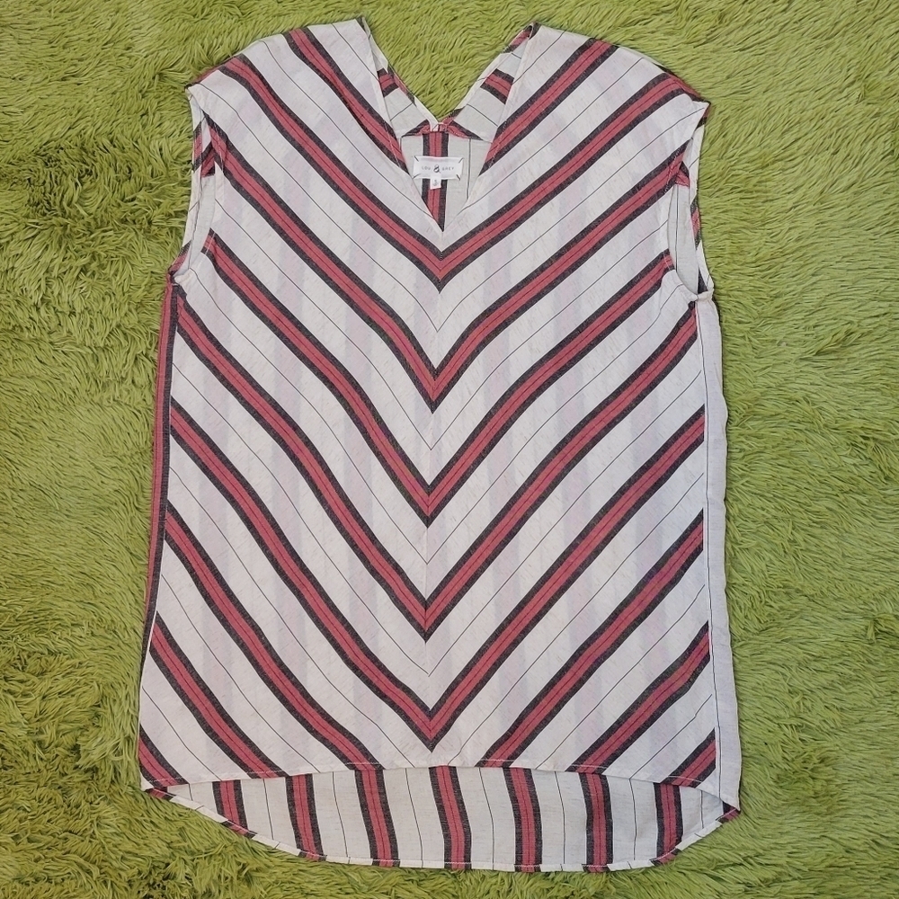 Lou & Grey (Women's Small) Linen Blend Chevron Sleeveless Long-line High-low Top
